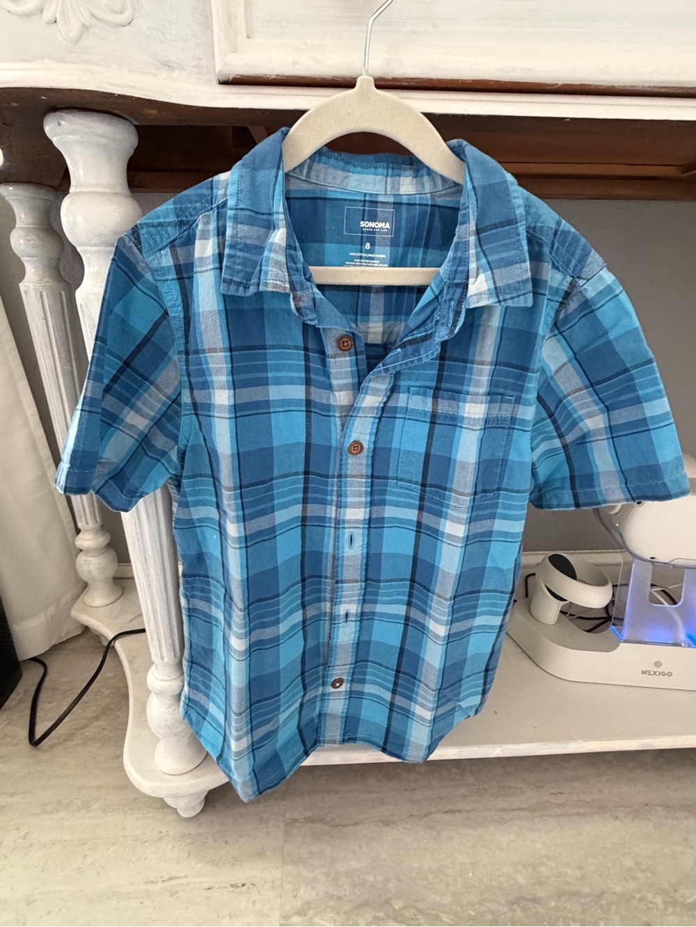 Sonoma Blue Plaid Short-Sleeve Button-Down Shirt for Kids
